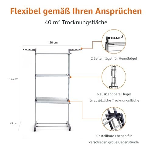 Amazon Basics Turm-Wäscheständer für innen mit faltbaren Flügeln, Garten, Grau, 4-stufig, 126 x 64 x 173 cm (L x W x H) - Image 6