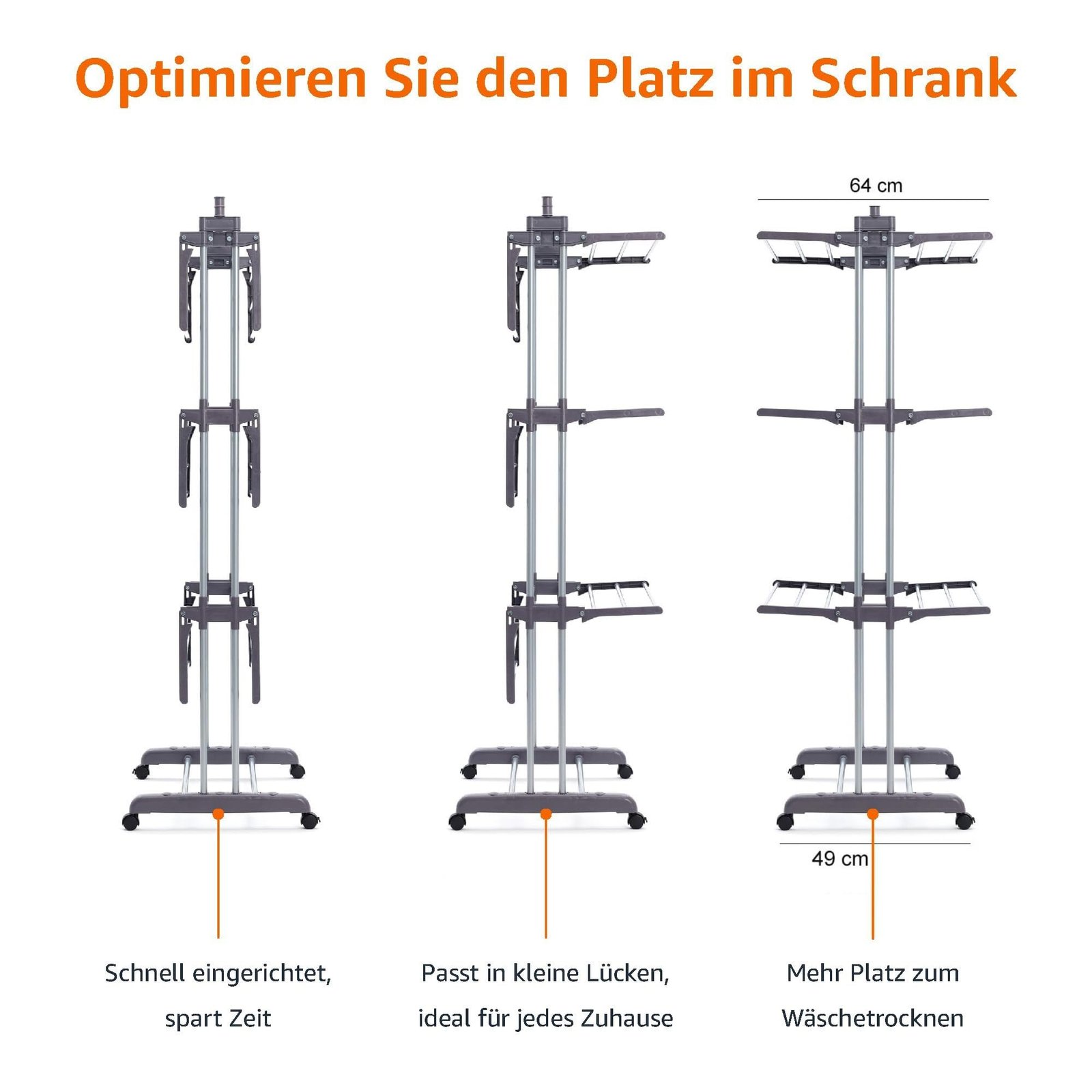 Amazon Basics Turm-Wäscheständer für innen mit faltbaren Flügeln, Garten, Grau, 4-stufig, 126 x 64 x 173 cm (L x W x H) - Image 8