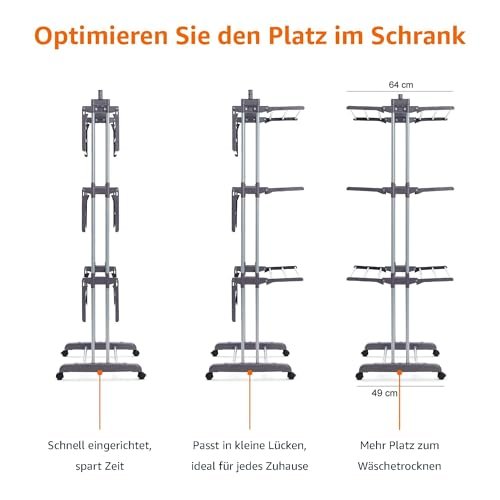 Amazon Basics Turm-Wäscheständer für innen mit faltbaren Flügeln, Garten, Grau, 4-stufig, 126 x 64 x 173 cm (L x W x H) - Image 9