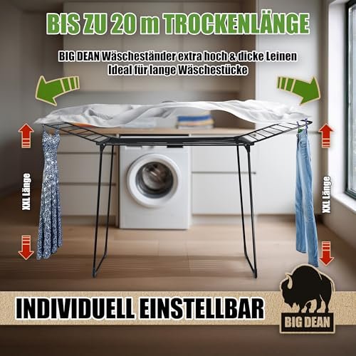BigDean Wäscheständer 200 Schwarz extra hoch & Dicke Leinen - 20m Wäscheständer XXL - platzsparend - Klappbarer Flügelwäscheständer- Wäschetrockner Made in Europe - Image 3