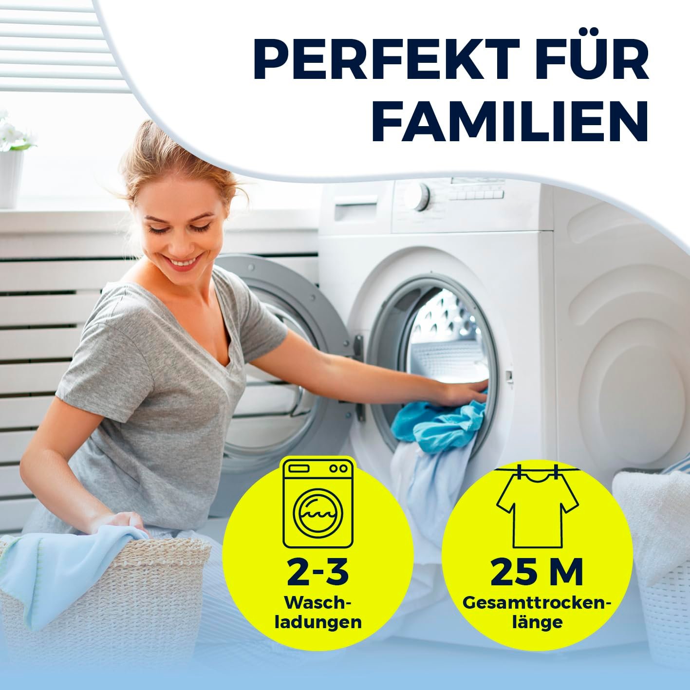 EASYmaxx Falt-Wäscheständer 2500 mit 25m Trockenlänge | XXL Wäscheständer Teleskop - ausziehbar bis 260cm | mit Rollen | Bettlaken & Handtücher stromlos drinnen und draußen trocknen - Image 5