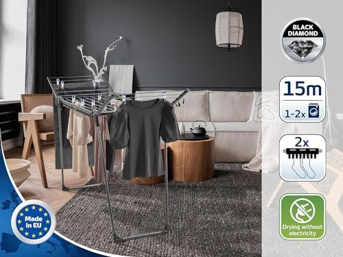 Leifheit Standtrockner Pegasus 150 Solid Black Edition, standfester Wäscheständer mit Flügeln auch für lange Kleidungsstücke, besonders schmaler Flügelwäschetrockner passt auch durch enge Türen - Image 3