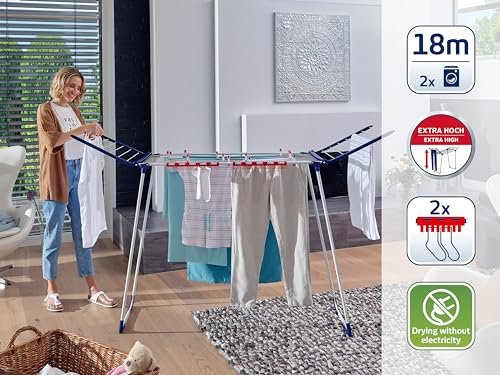 Leifheit Standtrockner Pegasus 180 Solid MAXX mit extra Langen Trockenstäben, extra hoher Flügelwäschetrockner, transportabler Wäscheständer, klappbar - Image 3