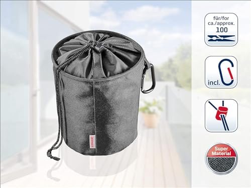 Leifheit Wäscheklammerbeutel mit Haken zum aufhängen, für bis zu 100 Wäscheklammern, schmutzsicherer Klammerbeutel für frische Wäsche, Klammerkorb aus engmaschigen Stoff, peg Bag, schwarz - Image 3