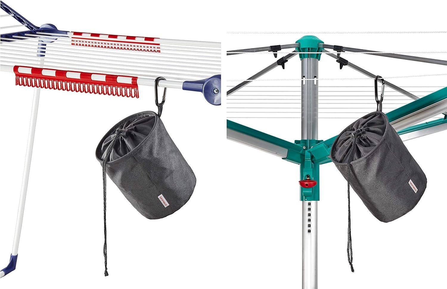Leifheit Wäscheklammerbeutel mit Haken zum aufhängen, für bis zu 100 Wäscheklammern, schmutzsicherer Klammerbeutel für frische Wäsche, Klammerkorb aus engmaschigen Stoff, peg Bag, schwarz - Image 8