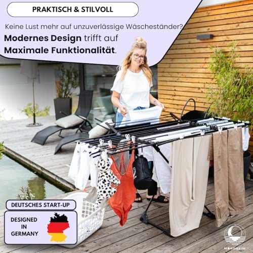 MONDHEIM® Obsidian | XXL Teleskop Wäscheständer 26M TROCKENLÄNGE | abnehmbare Querstrebe | Flügelwäscheständer platzsparend | nutzbar für Balkon oder Terasse - Image 3