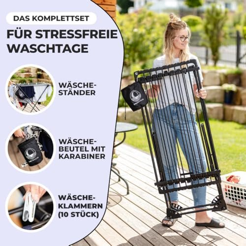 MONDHEIM® Obsidian | XXL Teleskop Wäscheständer 26M TROCKENLÄNGE | abnehmbare Querstrebe | Flügelwäscheständer platzsparend | nutzbar für Balkon oder Terasse - Image 9