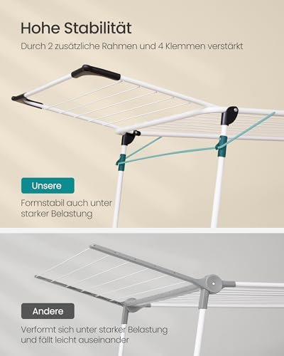 SONGMICS Wäscheständer, Standtrockner 52,5 x 173 x 96,5 cm, Flügelwäscheständer, Flügelwäschetrockner platzsparend, mit Sockenhalter, Metall, für Kleidung, Handtücher, Wäsche, weiß LLR518W01 - Image 9