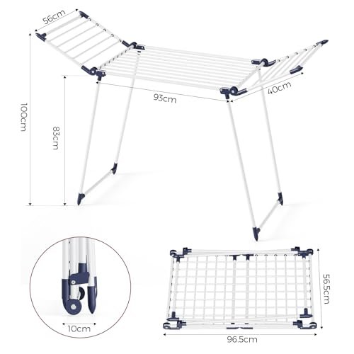 SYKIARIOL Wäscheständer, Standtrockner, Stabiler Flügelwäscheständer für platzsparende Aufbewahrung, Klappbarer Gullwing Wäscheständer für Lange Wäschestücke, Kleidung, Handtücher, Weiß - Image 3