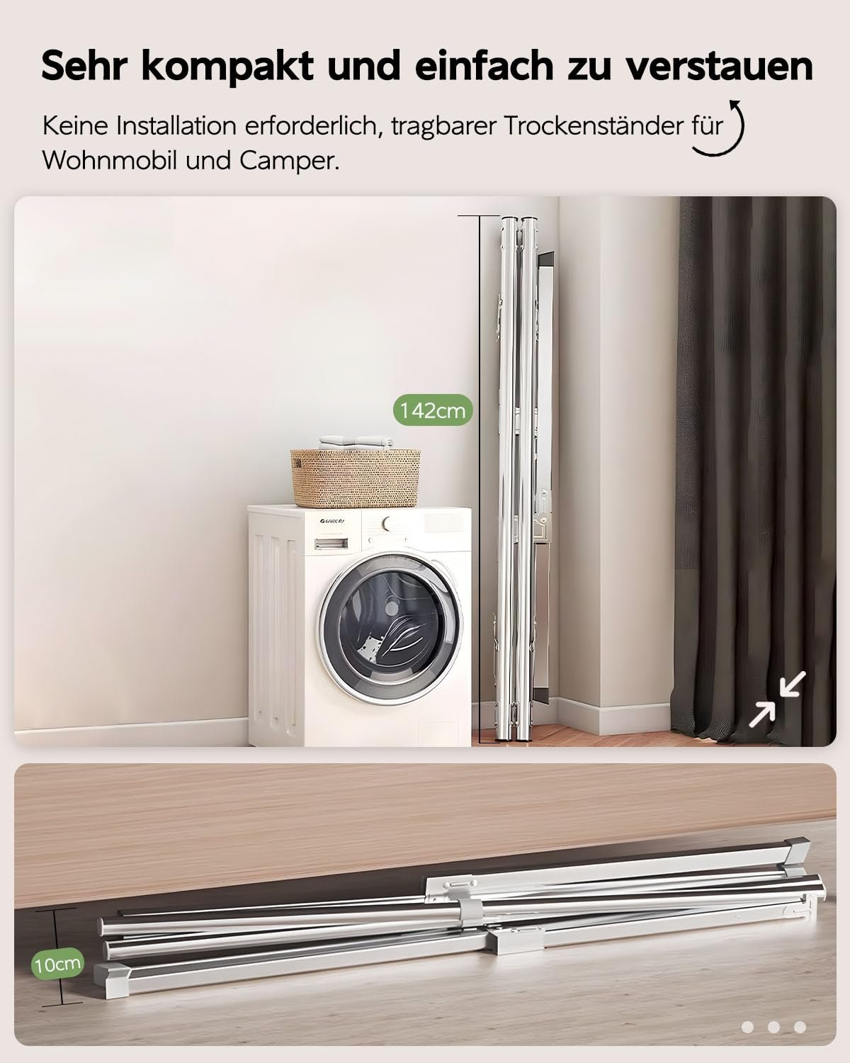 Vikaqi Wäscheständer 200 cm zusammenklappbar Indoor Outdoor Wäscheständer Kleidung Faltbar Wäscheständer Heavy Duty Edelstahl Wäscheleine Kleiderständer 20 Haken 12 Clips - Image 5