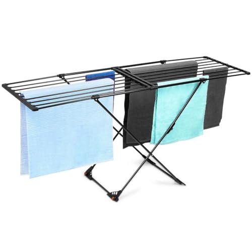 Vilde XXL Wäscheständer - Ausziehbar 110-189 cm - Strapazierfähiges Metall/Kunststoff - Schwarz - Stabil - Für Innen/Außen - Trocknungsfläche 19m - Platzsparend mit Rollen - 30 kg Belastbarkeit - Image 3
