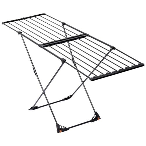 Vilde XXL Wäscheständer - Ausziehbar 110-189 cm - Strapazierfähiges Metall/Kunststoff - Schwarz - Stabil - Für Innen/Außen - Trocknungsfläche 19m - Platzsparend mit Rollen - 30 kg Belastbarkeit - Image 9