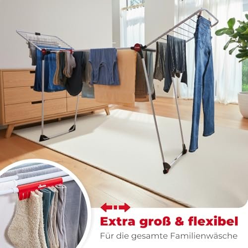 Vileda Infinity Flex Plus Wäscheständer | Ausziehbarer & Stabiler Flügeltrockner mit 30m XXL-Leinen - Für Innen- & Außenbereich, platzsparend & klappbar, 2m Länge, Hohe Flügel | Comfort-Pack - Image 6