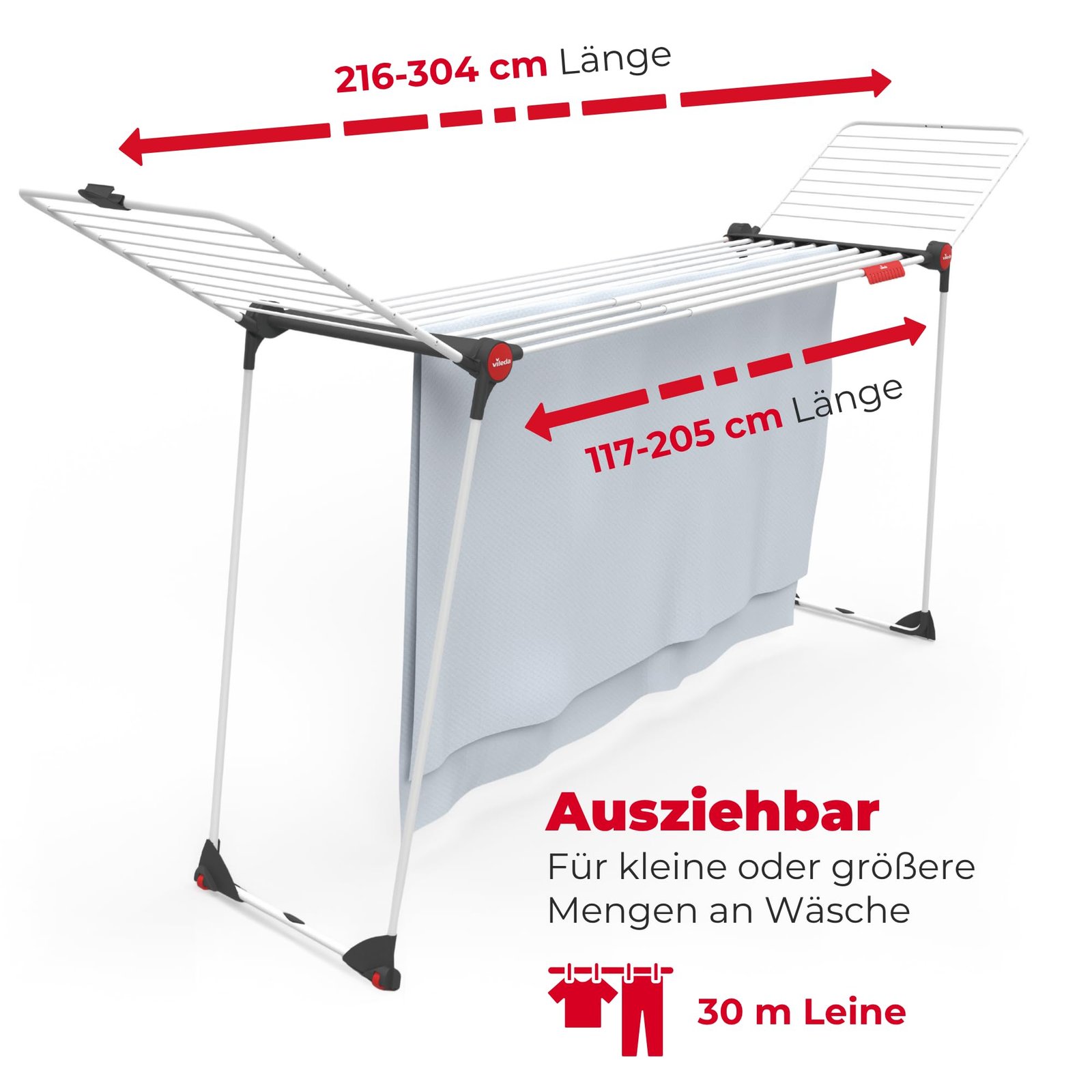 Vileda Infinity Flex Plus Wäscheständer | Ausziehbarer & Stabiler Flügeltrockner mit 30m XXL-Leinen - Für Innen- & Außenbereich, platzsparend & klappbar, 2m Länge, Hohe Flügel | Comfort-Pack - Image 8