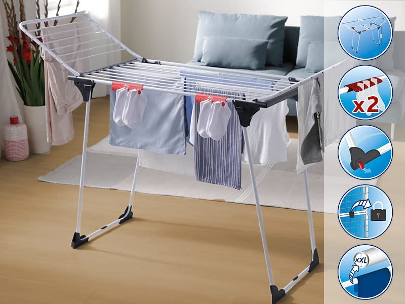 Vileda King Plus Wäscheständer, Leinenlänge: 20 m für 1-2 Waschladungen, XXL-Leinen, 2 Kleinteilehalter, Comfort-Pack - Image 2