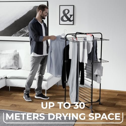 Vileda Mixer 3 Ultimate Turmwäscheständer Black Edition|Wäscheständer schwarz mit 30 m Trockenfläche|Flexibel, klappbar & transportabel - Schwenkbare Räder & extra Kleinteileplatz | Eco-Verpackung - Image 9
