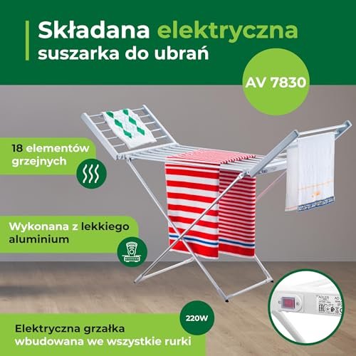 avenido Elektrischer Wäschetrockner, Wäschetrockner mit 18 Heizstäbchen, Beheizbarer Wäscheständer 220W, 148 x 52,5 x 90 cm, Reduziert die Trocknungszeit, IP22, silber-weiß - Image 3