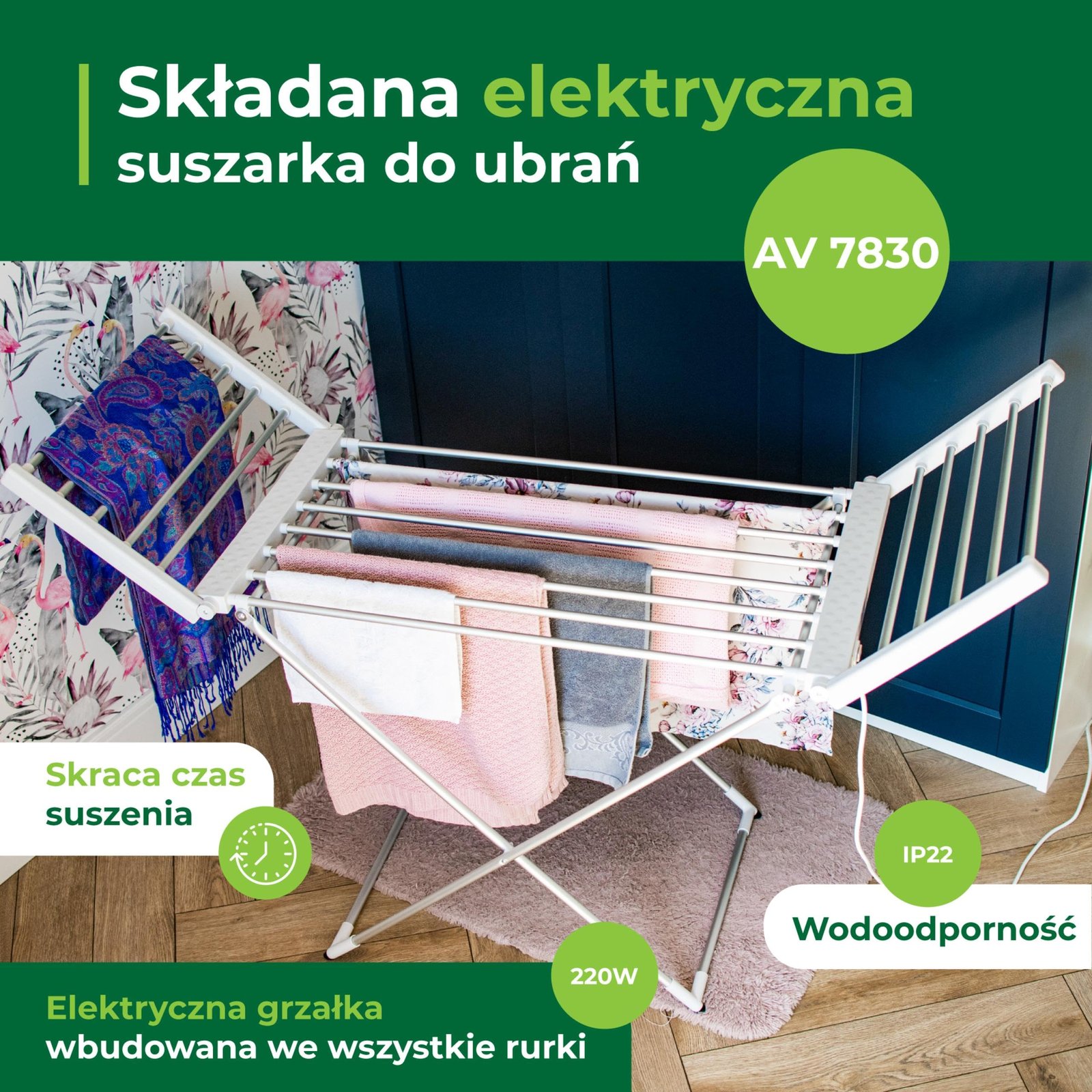 avenido Elektrischer Wäschetrockner, Wäschetrockner mit 18 Heizstäbchen, Beheizbarer Wäscheständer 220W, 148 x 52,5 x 90 cm, Reduziert die Trocknungszeit, IP22, silber-weiß - Image 5