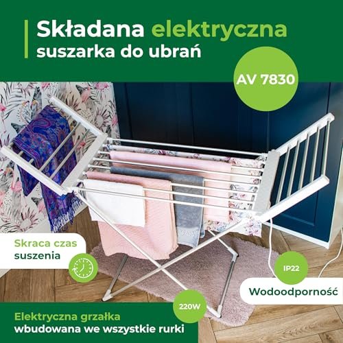 avenido Elektrischer Wäschetrockner, Wäschetrockner mit 18 Heizstäbchen, Beheizbarer Wäscheständer 220W, 148 x 52,5 x 90 cm, Reduziert die Trocknungszeit, IP22, silber-weiß - Image 6