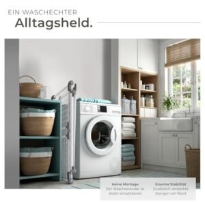 tectake® Wäscheständer XXL standfest, klappbar, 18 m Trockenlänge auf 25 Stangen, Wäschetrockner Ständer mit 2 Kleinteilehaltern, Flügel Wäscheständer mit erhöhten Seitenteilen für Lange Teile - weiß - Image 9